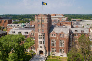 aerial shot of an Ann Arbor campus building