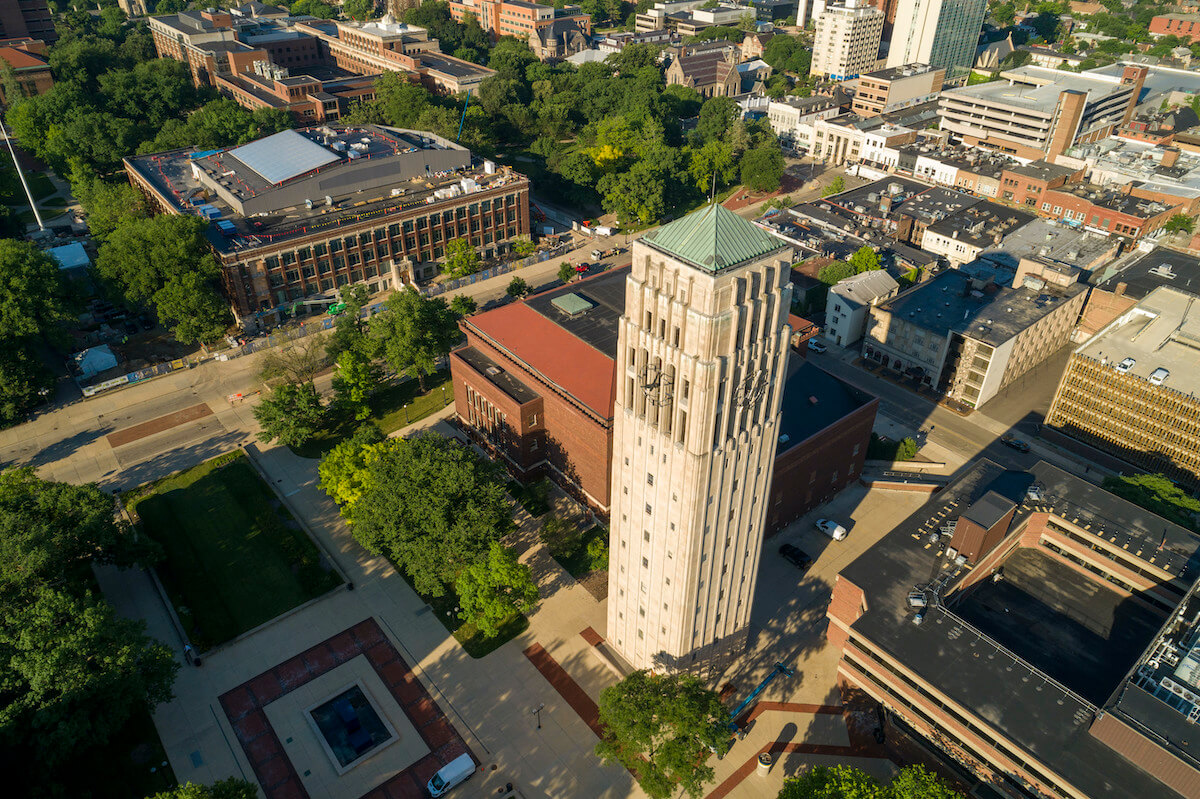 Aerial image of the University of Michigan Ann Arbor campus